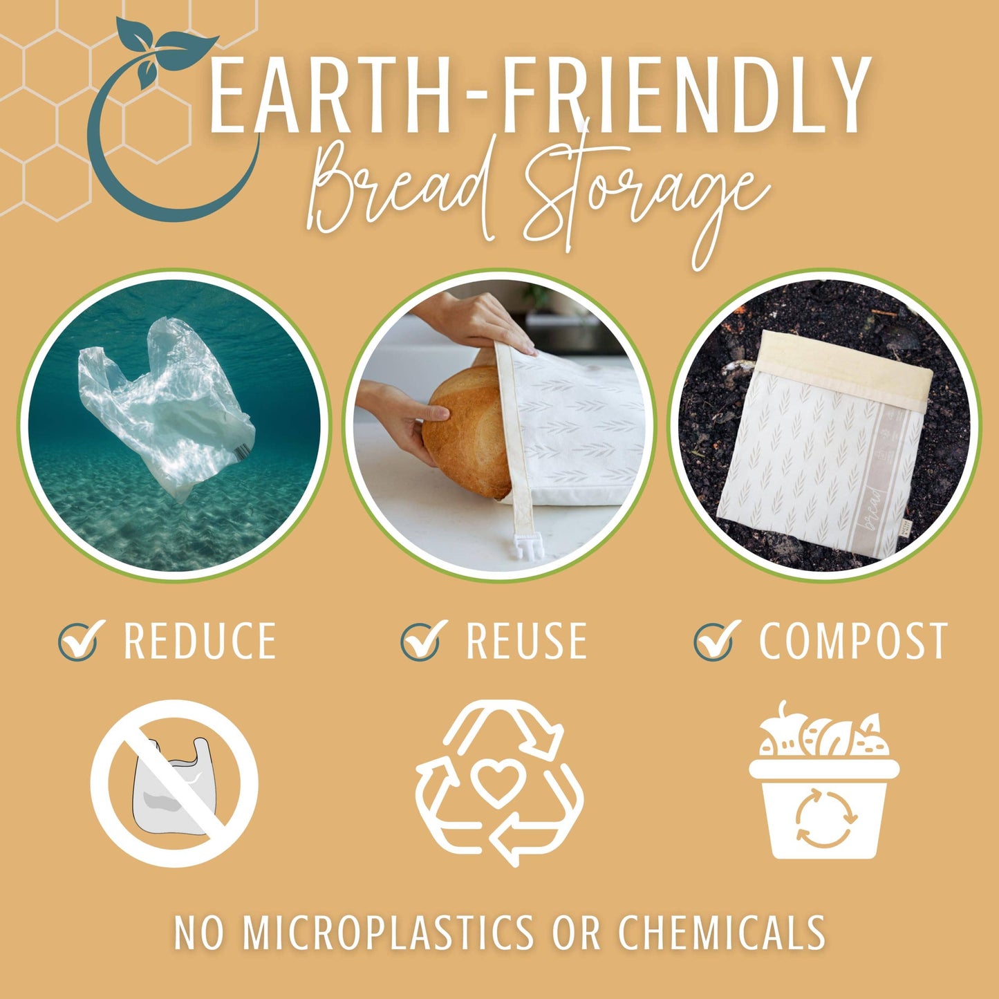 Reusable Beeswax Bread Bags for Homemade Bread & Sourdough (Set of 2)