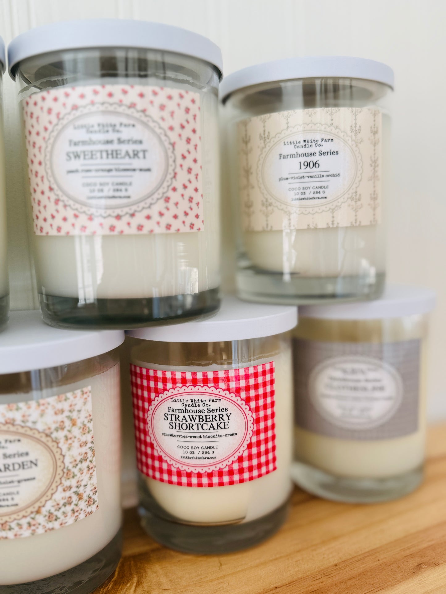 {{NEW}} THE FARMHOUSE SERIES-vintage patterned + white metal lid candles