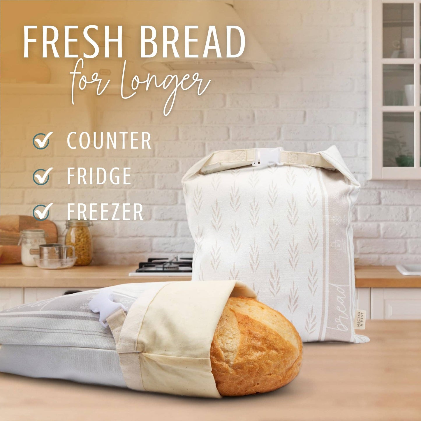 Reusable Beeswax Bread Bags for Homemade Bread & Sourdough (Set of 2)