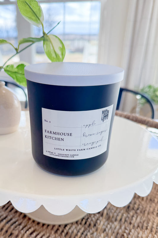 Luxe Farmhouse Kitchen Woodwick Candle-black vessel with white metal lid