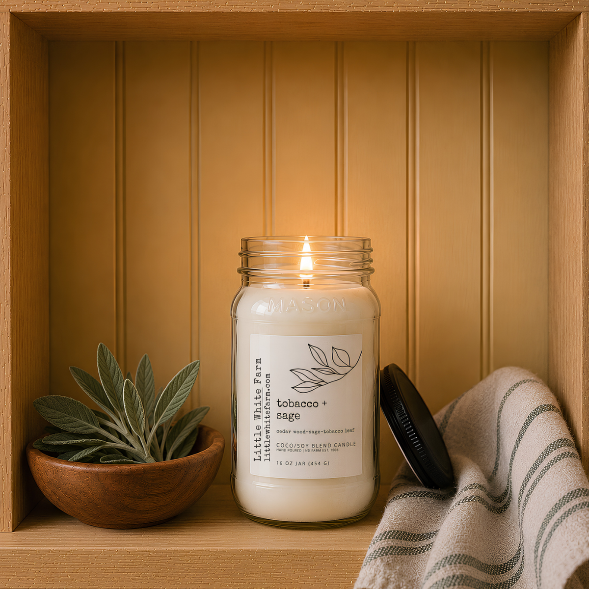 Tobacco + Sage Farmhouse Collection Mason Jar Candle and Wax Melt